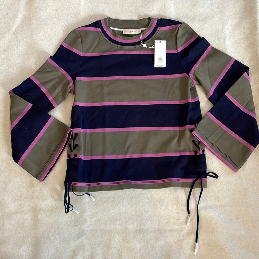 Tory Burch Lace Up Striped Top